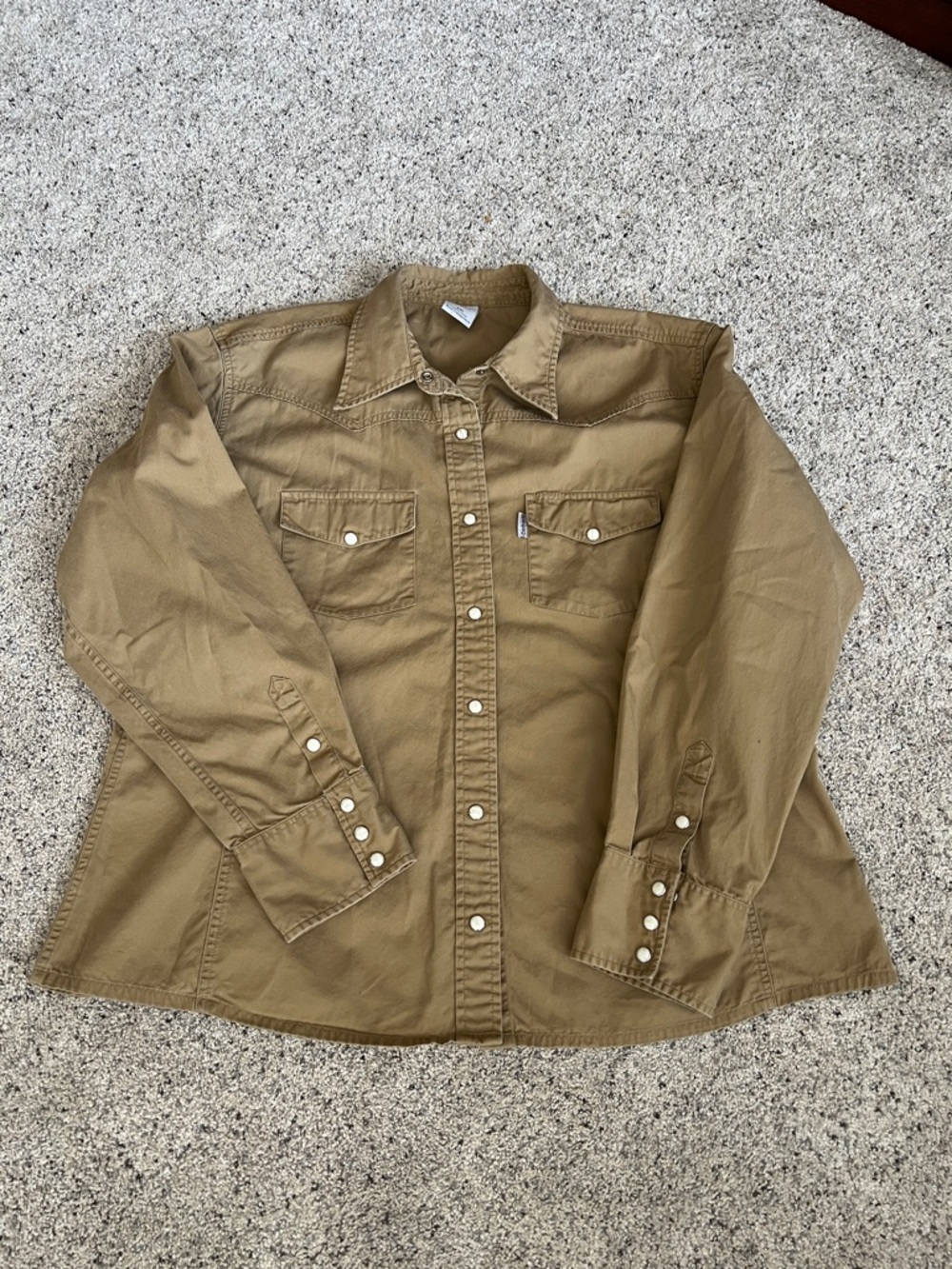 Carhartt Women's Tan Workwear Shirt with Amber Logo and Snap Buttons